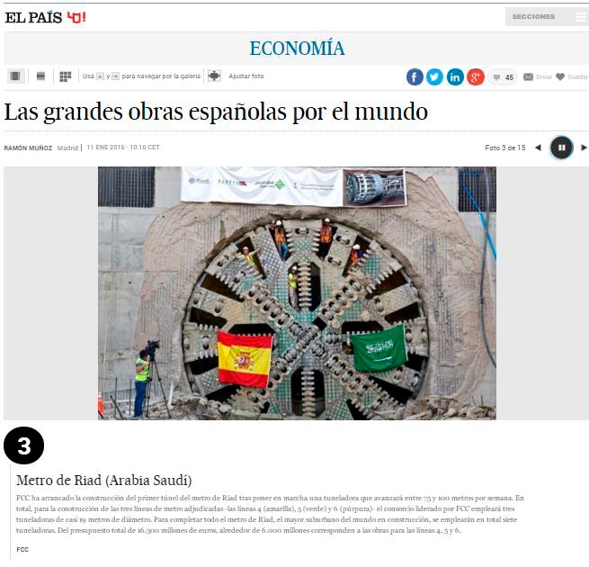 El País incluye varias obras de FCC entre las grandes obras españolas en el mundo