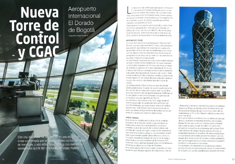 La revista “Equipar” publica un reportaje sobre la nueva torre de control del Aeropuerto Internacional del Dorado construida por FCC en Bogotá, Colombia