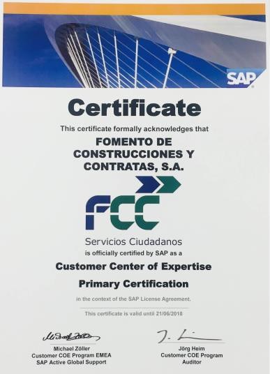 El equipo de SAP de FCC se certifica como Customer Center of Expertise