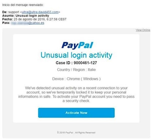 New PayPal fraudulent emails campaign